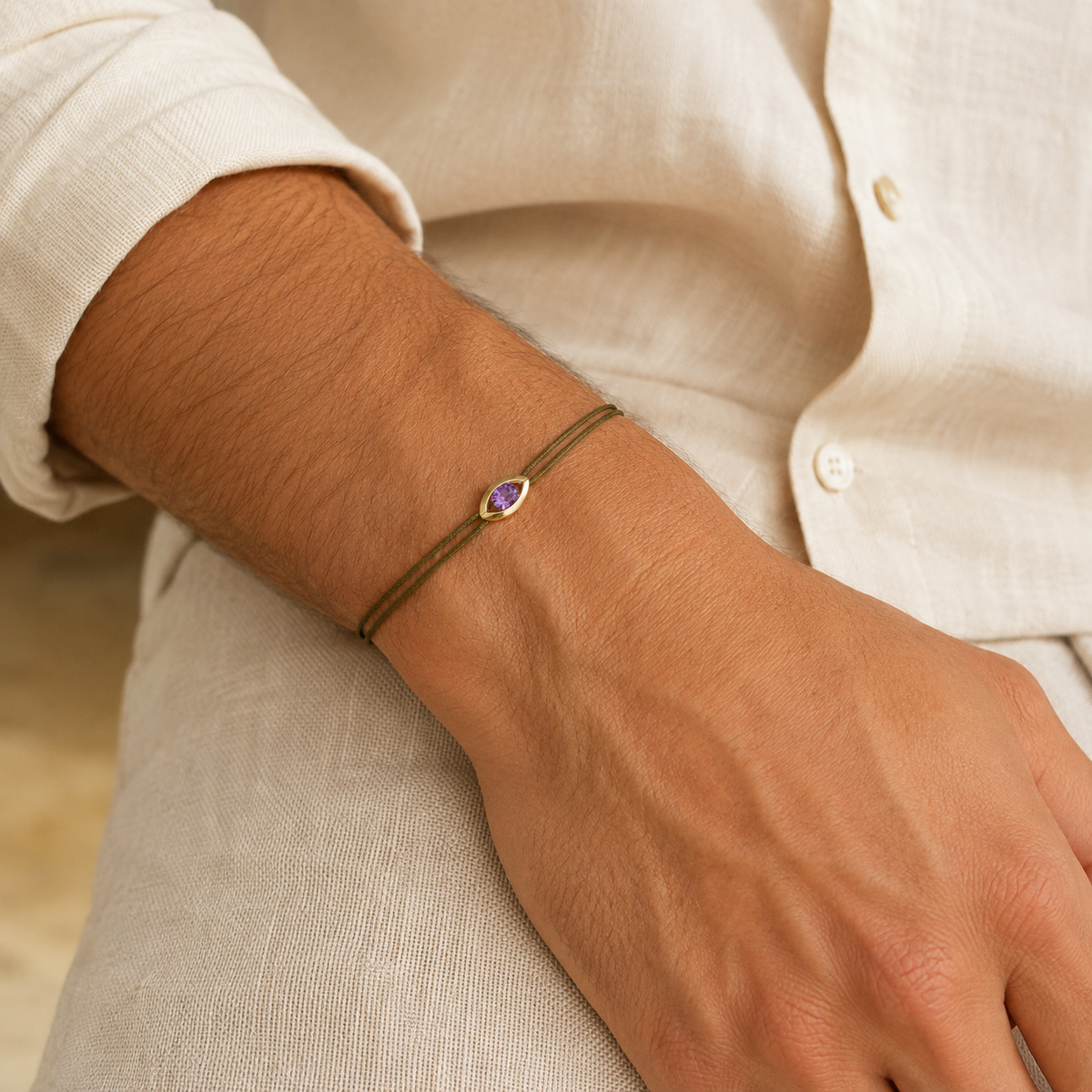 Bracelet cordon Améthyste & or jaune 375/1000 – Passion Diamant Platine