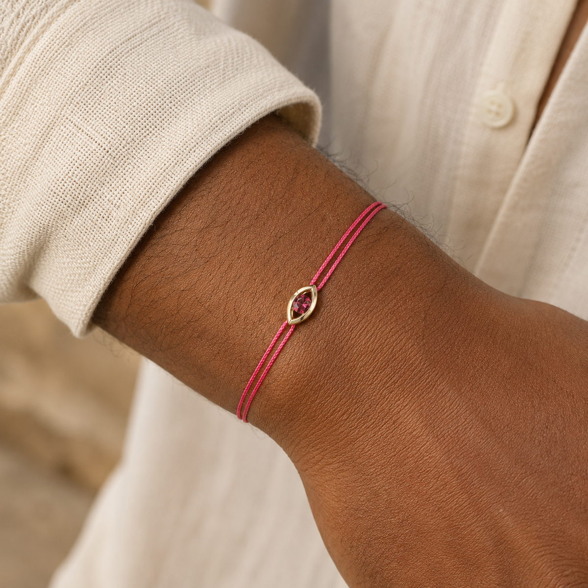Bracelet cordon Tourmaline rose & or jaune 375/1000 – Passion Diamant Platine