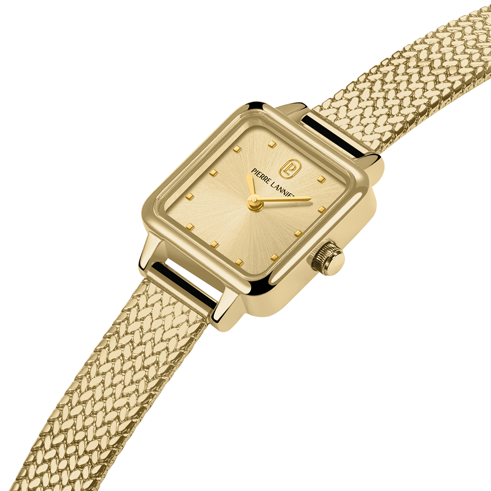 Montre Quartz Femme Neora Dorée Cadran Doré Bracelet Acier Milanais 10 Mm