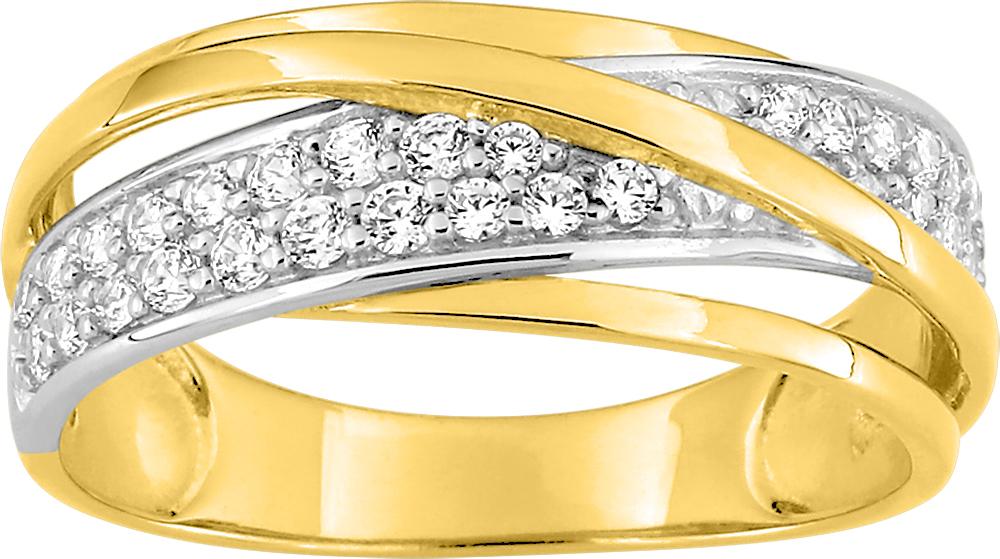 Bague en or jaune 375/1000 et rhodium avec pavage OZ