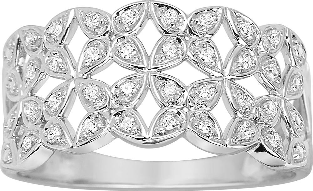 Bague en or blanc 750/1000 croisée et ajourée avec diamants GH-P1 pour un total de 0.12 carats