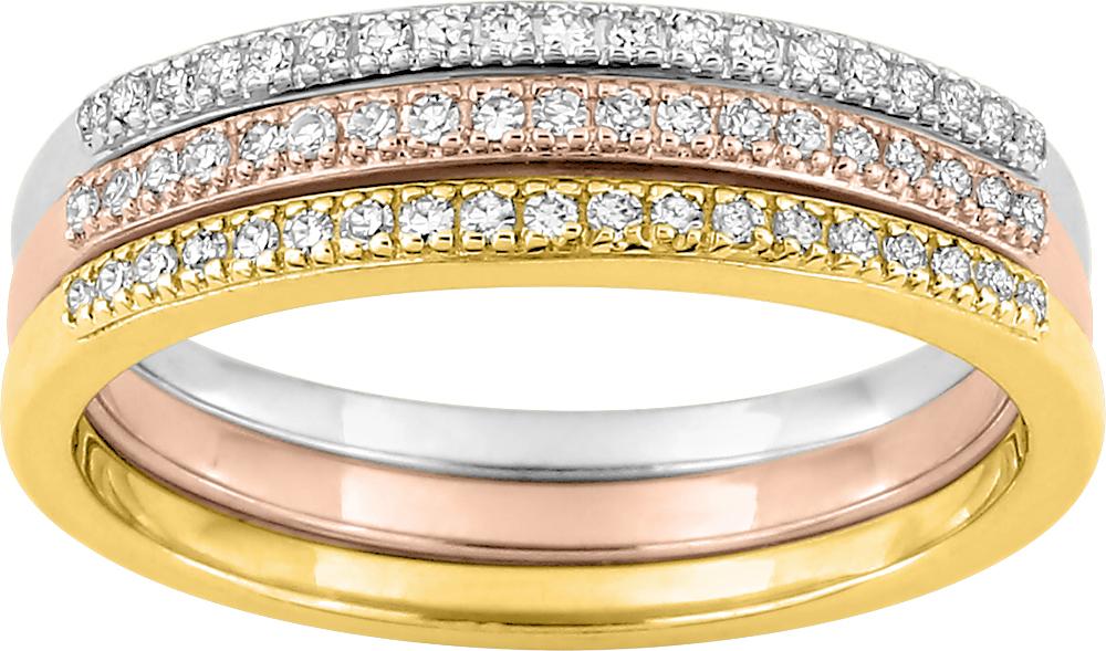 Alliances Demi-Tour Pierres Diamants Sertis 0,25 Carat Total Or Tricolore 750/1000