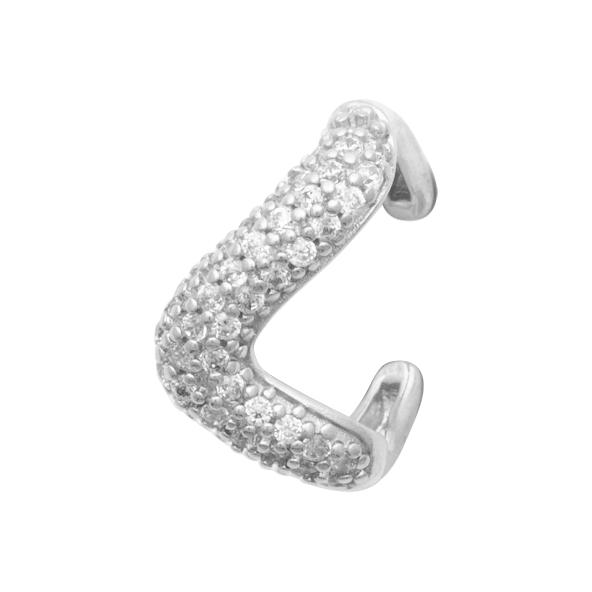 Bague d'oreille en argent rhodié forme V avec pavage d'oydes