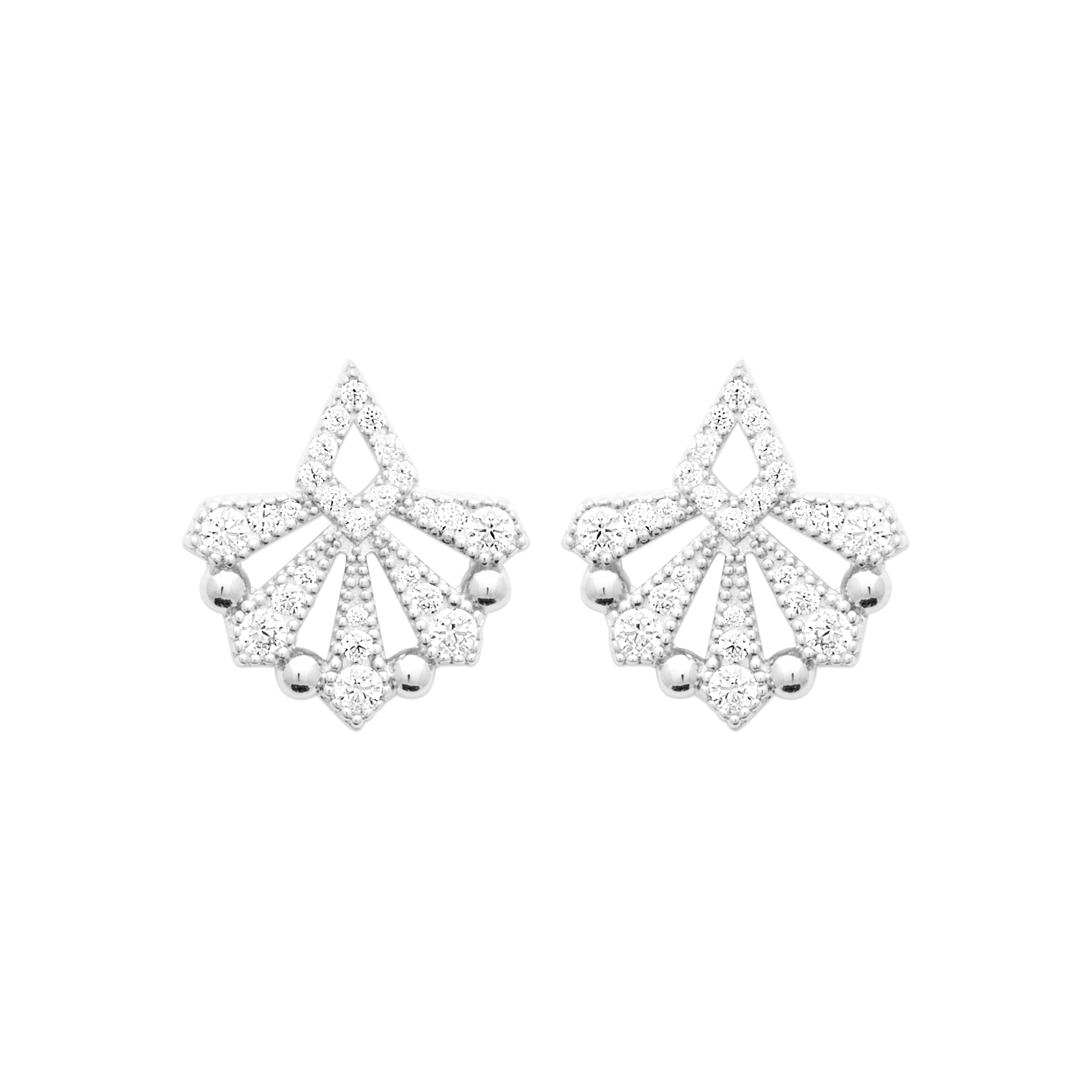 Boucles D Oreilles Argent Rhodié Forme Éventail Avec Oxydes