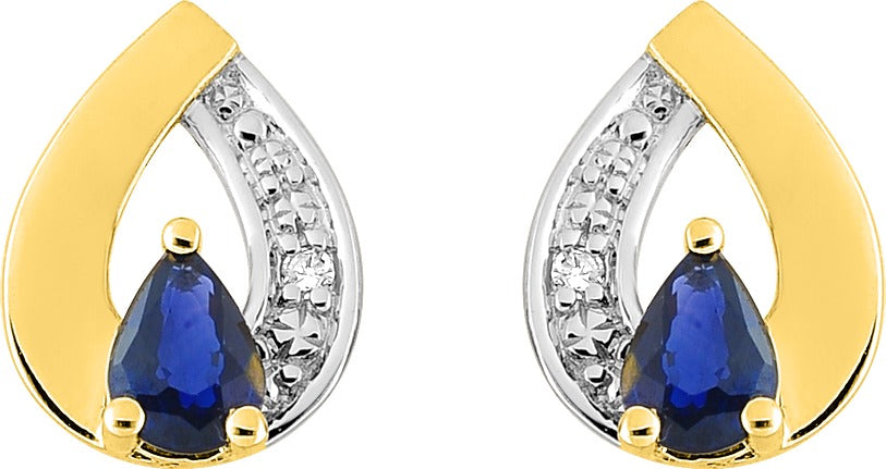 Boucles d'oreilles en plaqué or et rhodium avec oxydes bleu foncé de forme poire