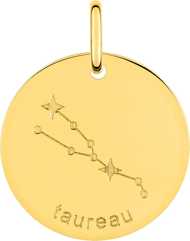 Pendentif médaille à graver en plaqué or jaune, contellation du taureau