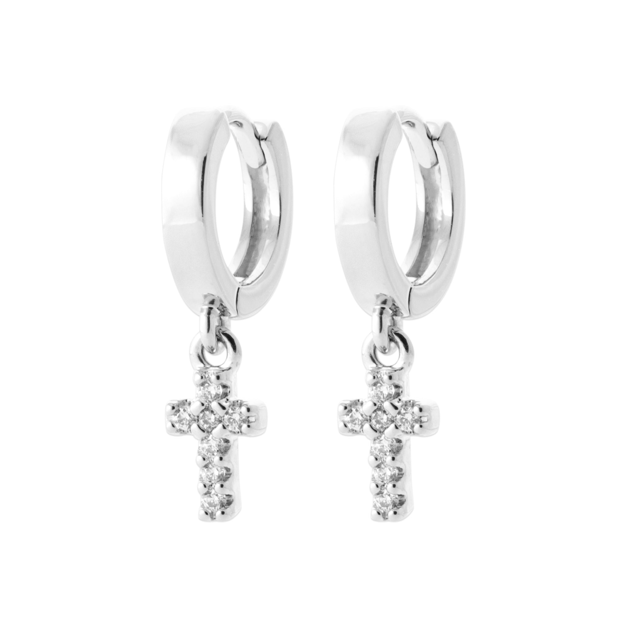 Créoles En Argent Rhodié 10 Mm Avec Pampilles Petites Croix OZ