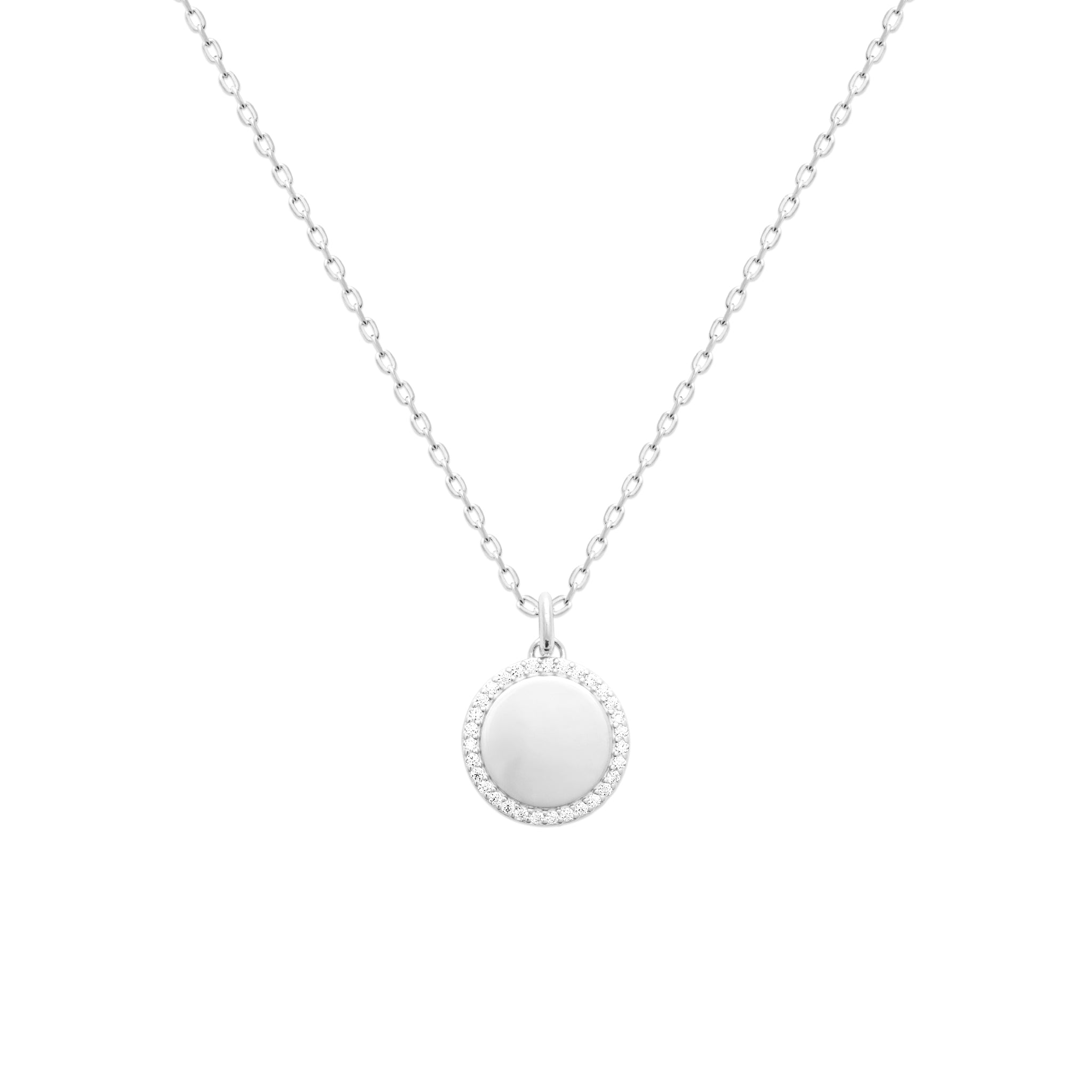 Pendentif en argent rhodié médaille ronde à graver avec entourage d'oxydes
