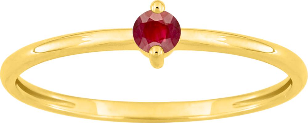 Bague solitaire en or jaune 375/1000 et rubis rond serti deux griffes