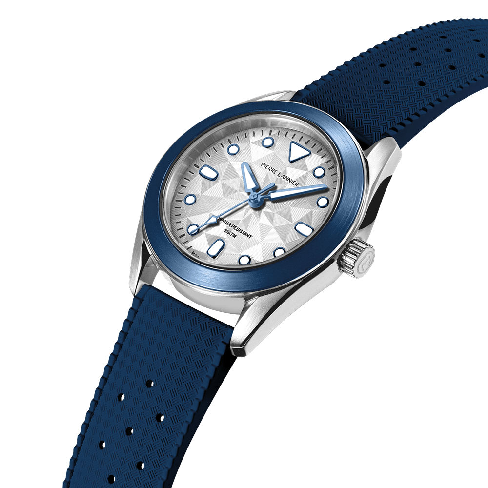 Montre Quartz Mixte BORA Argenté Cadran Argenté Bracelet Caoutchouc FKM Bleu 20 MM
