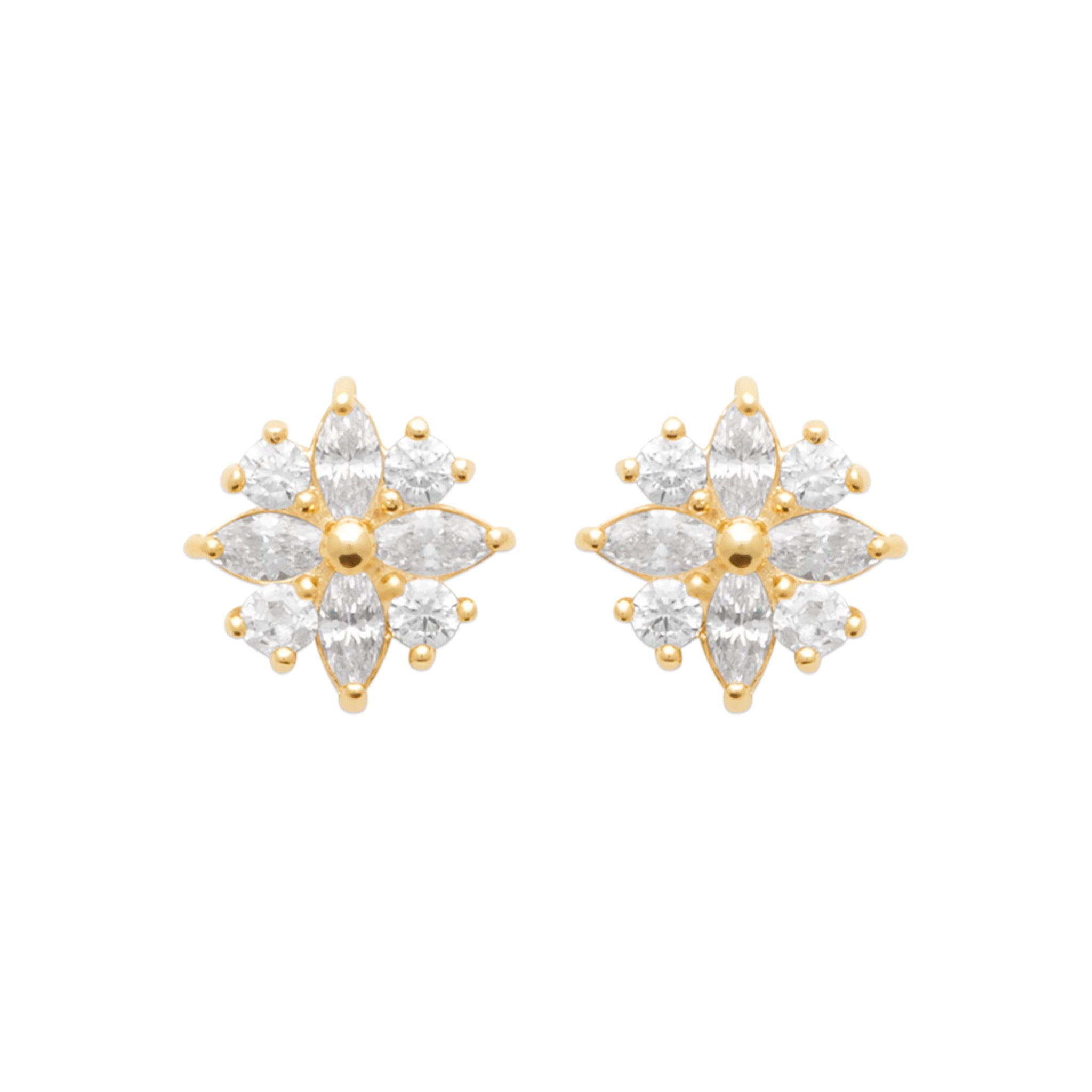 Boucles d'oreilles en plaqué or en forme de flocons pavées d'oxydes blancs