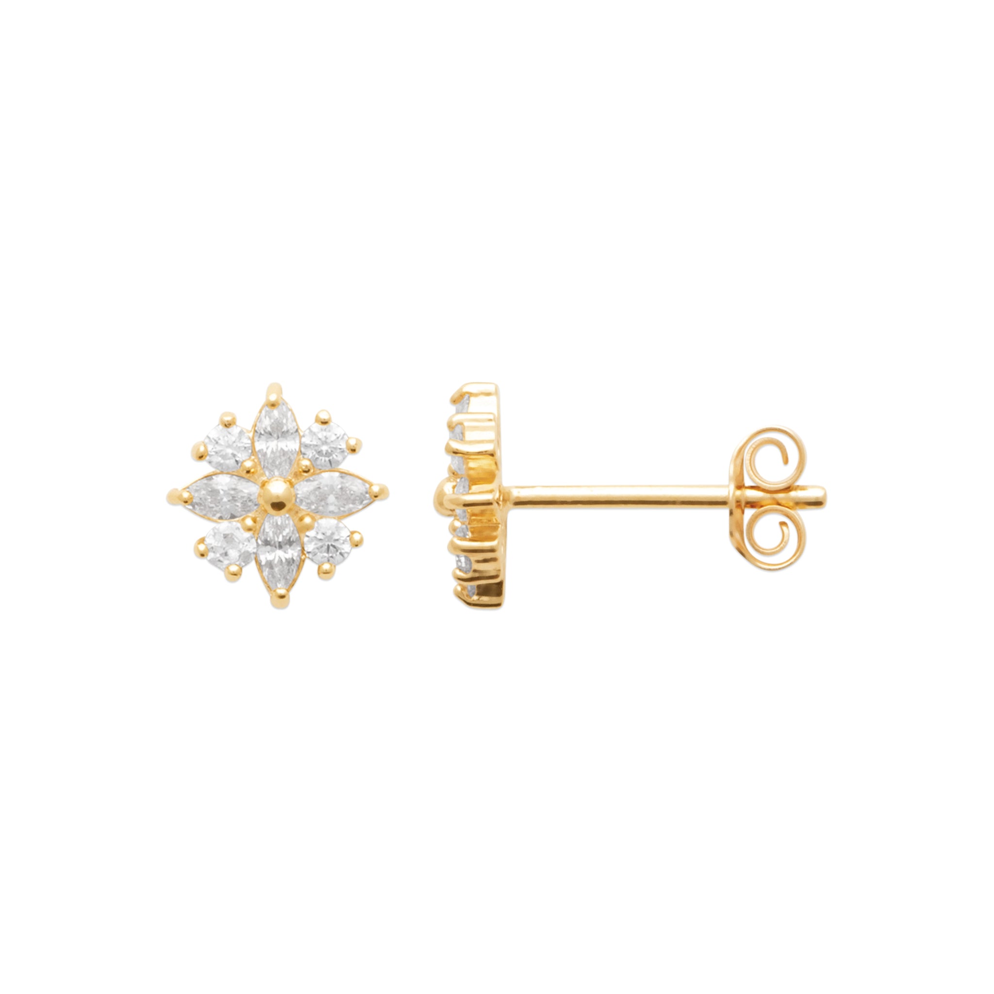 Boucles d'oreilles en plaqué or en forme de flocons pavées d'oxydes blancs