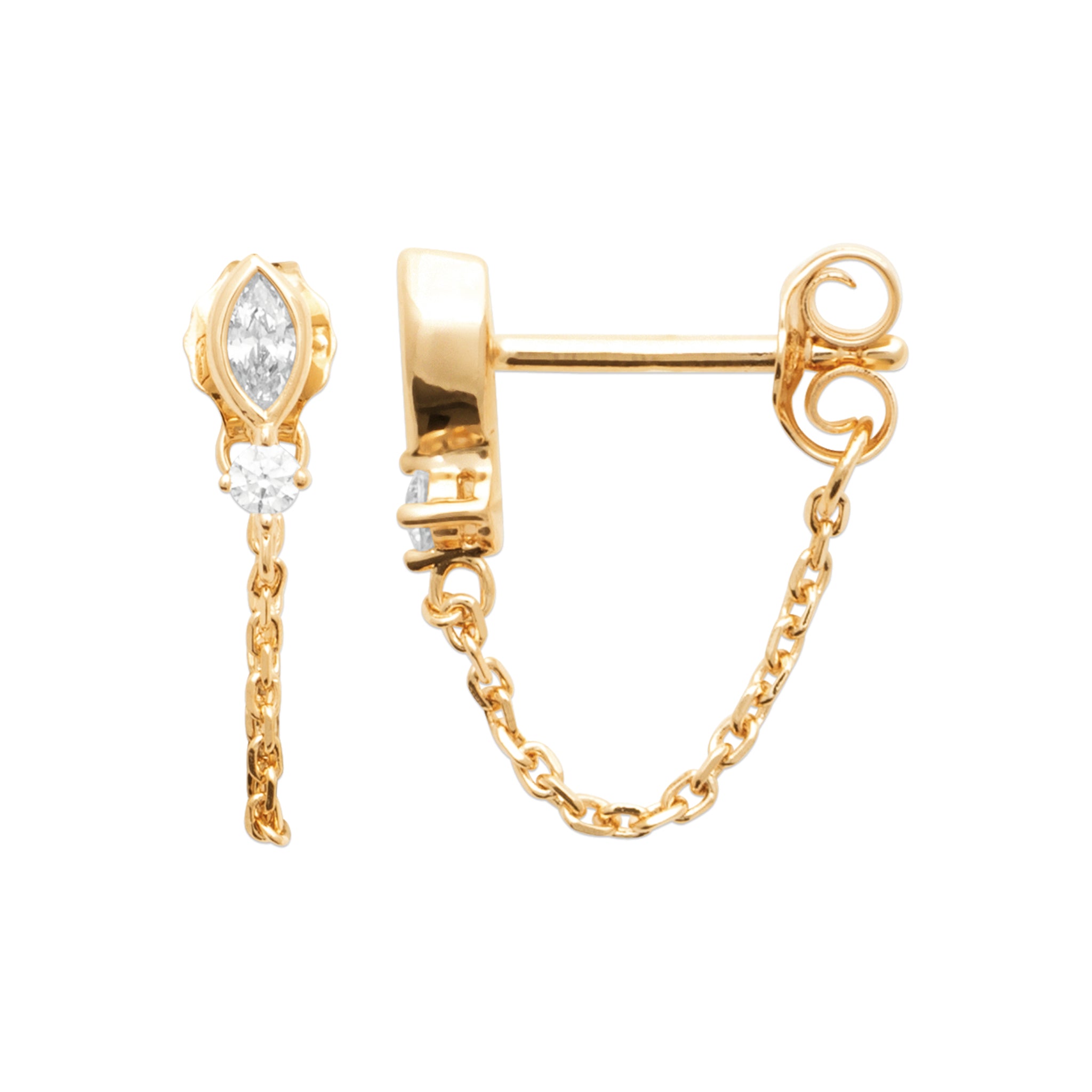 Boucles d'oreilles en plaqué or jaune avec chainettes devant/derrière et oxydes clos