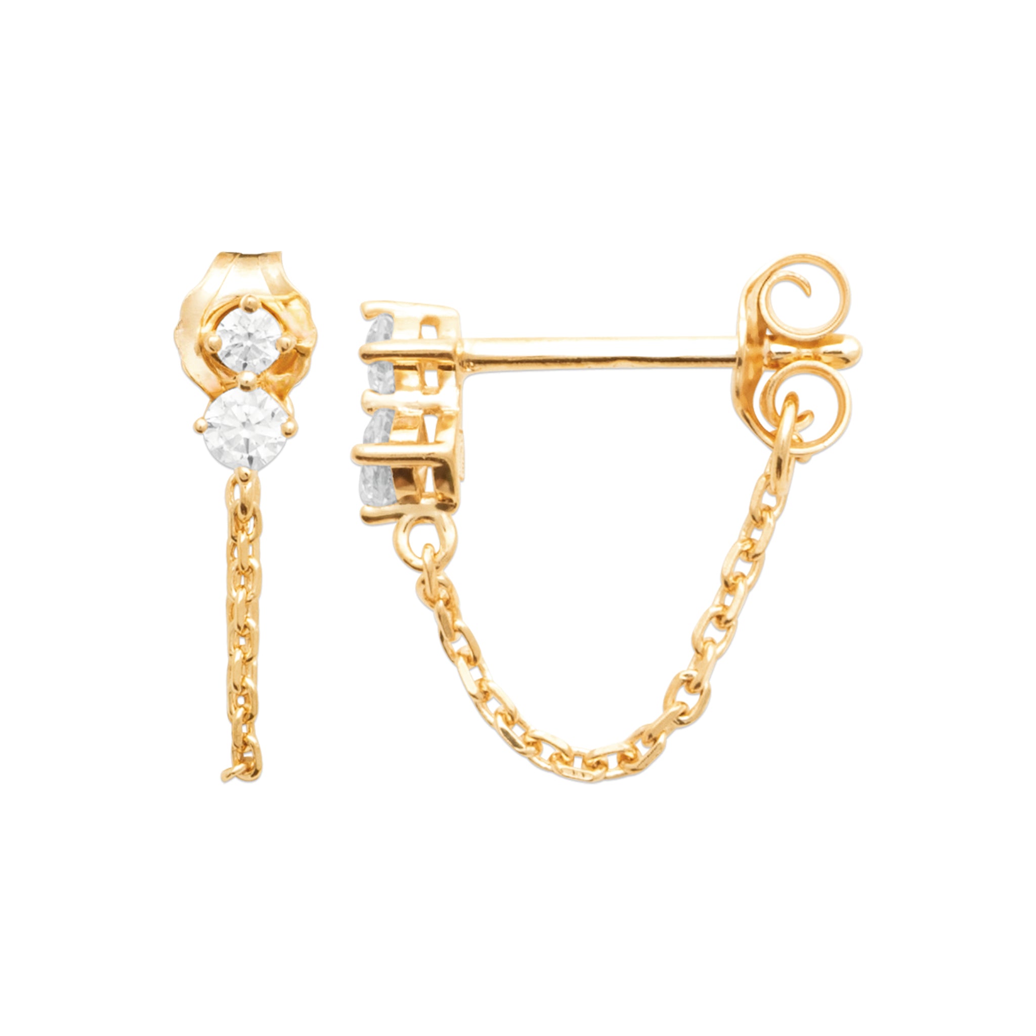 Boucles d'oreilles en plaqué or avec oxydes blancs et chainettes
