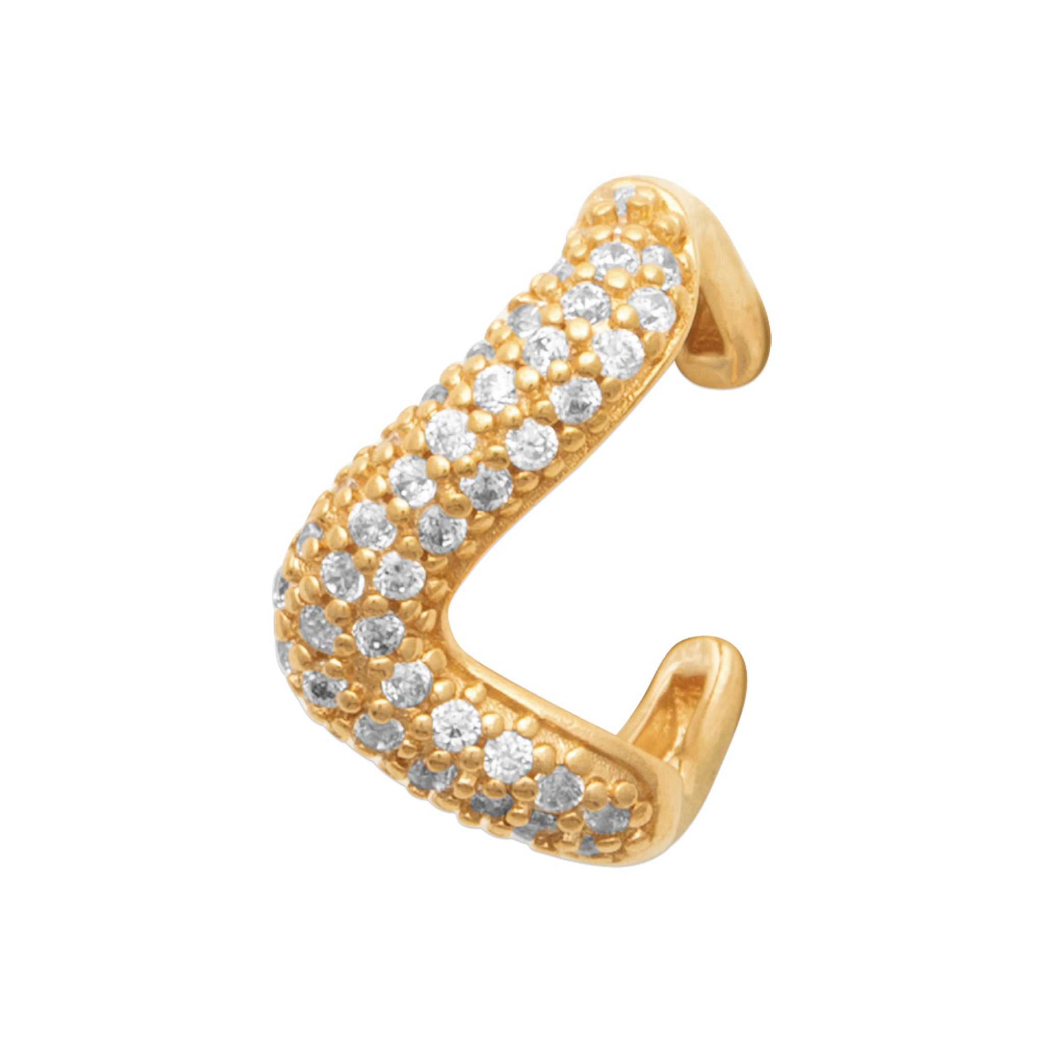 Bague Oreille Plaqué Or Forme Vague Pavage Oxydes Élégant