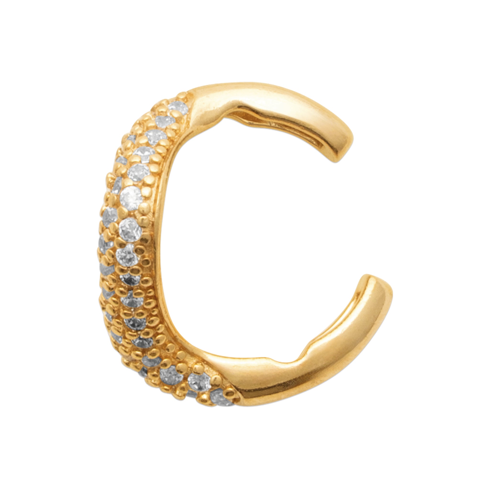 Bague Oreille Plaqué Or Forme Vague Pavage Oxydes Élégant