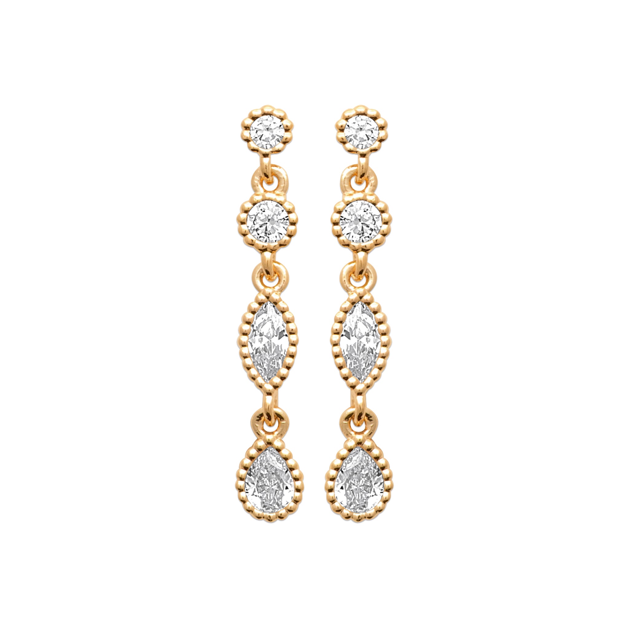 Boucles D'Oreilles Pendantes Plaqué Or Avec Oxydes Tour Perlé