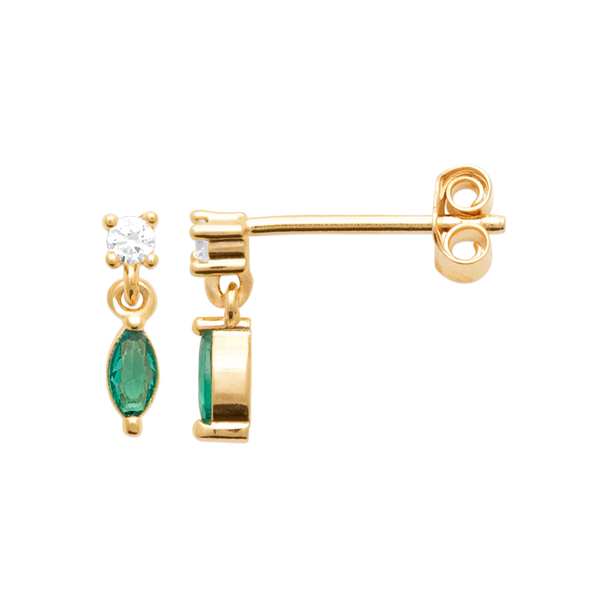 Boucles d'Oreilles Plaqué Or Avec Pierres Vertes Forme Navette