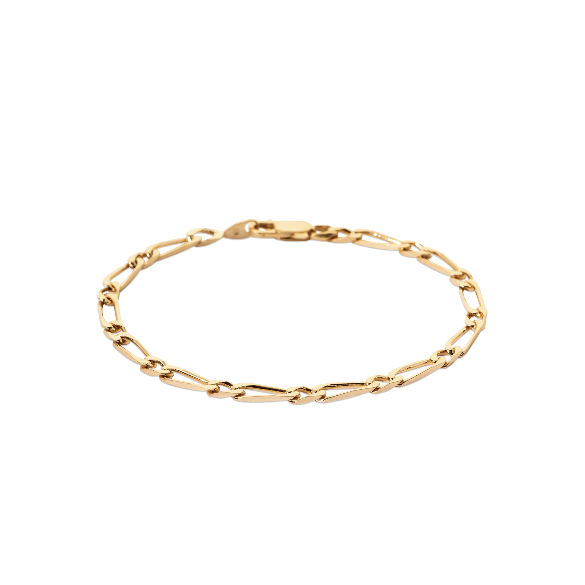 Bracelet en plaqué or maille figaro alternée 1+1 de largeur 4 mm et de longueur 21 cù