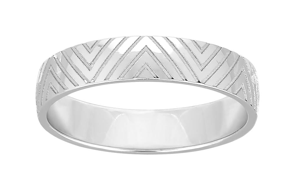 Alliance en or blanc 750/100 avec motifs de triangles, largeur 4 mm