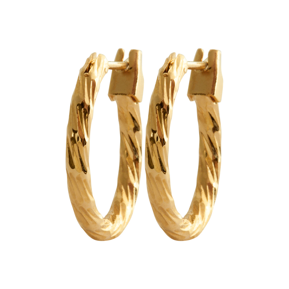 Créoles en plaqué or jaune avec charnières et motif tressé, diamètre 16 mm