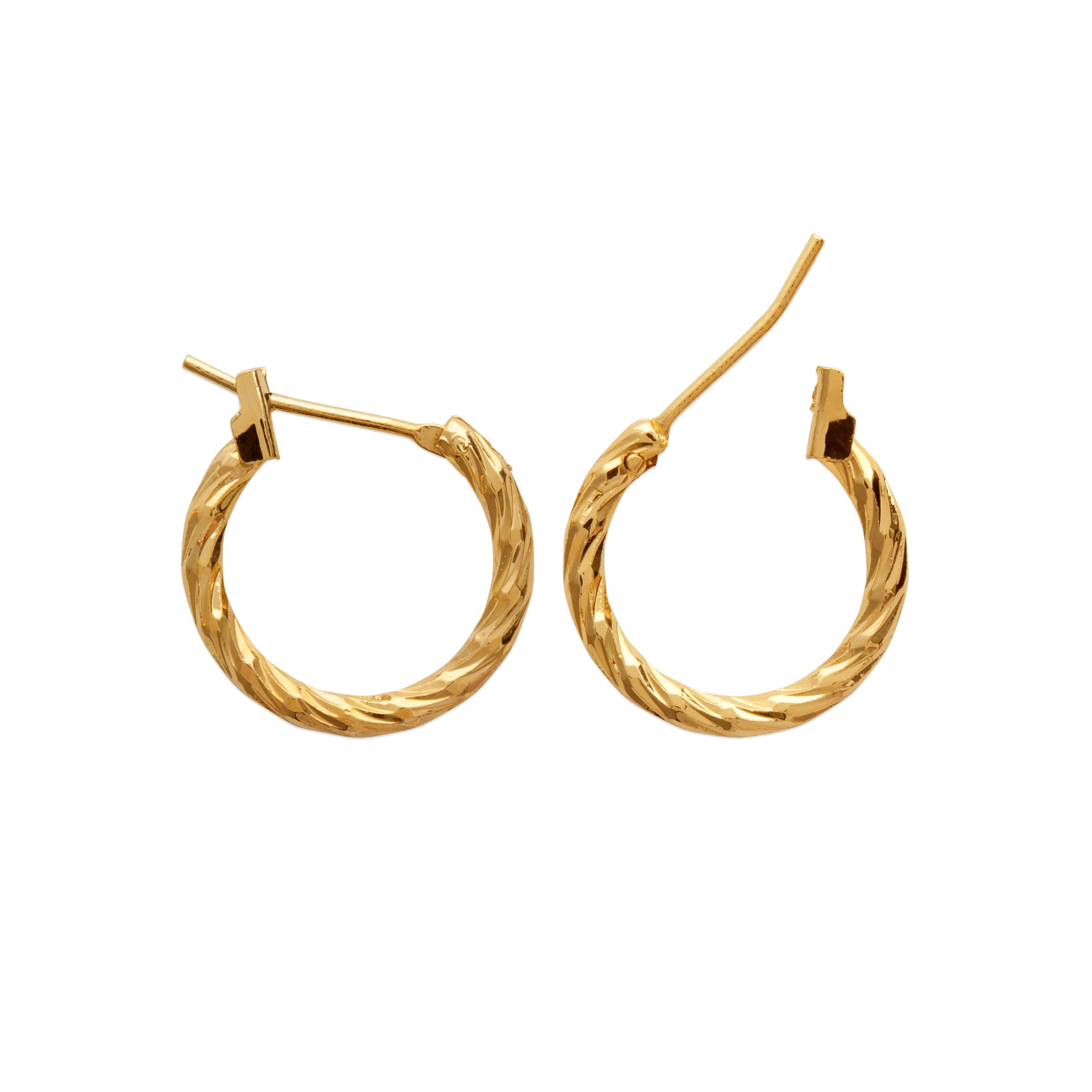 Créoles en plaqué or jaune avec charnières et motif tressé, diamètre 16 mm