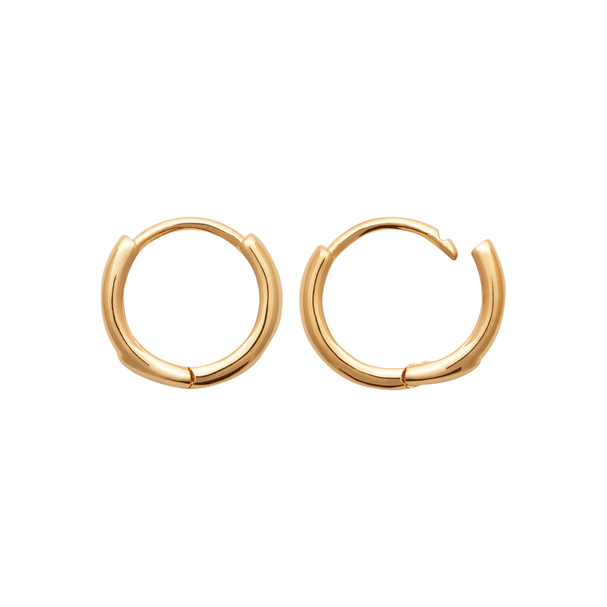 Créoles en plaqué or lisse avec charnières intégrées de diamètre 12 mm