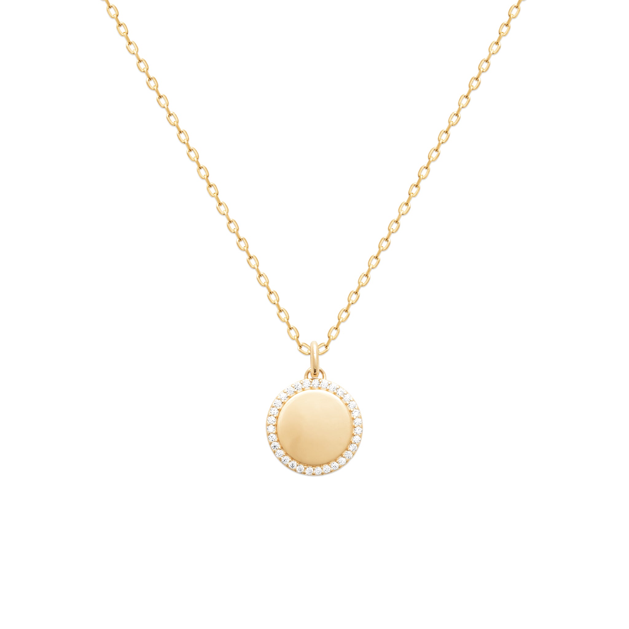 Médaille Ronde À Graver Plaqué Or Avec Serti Oxyde