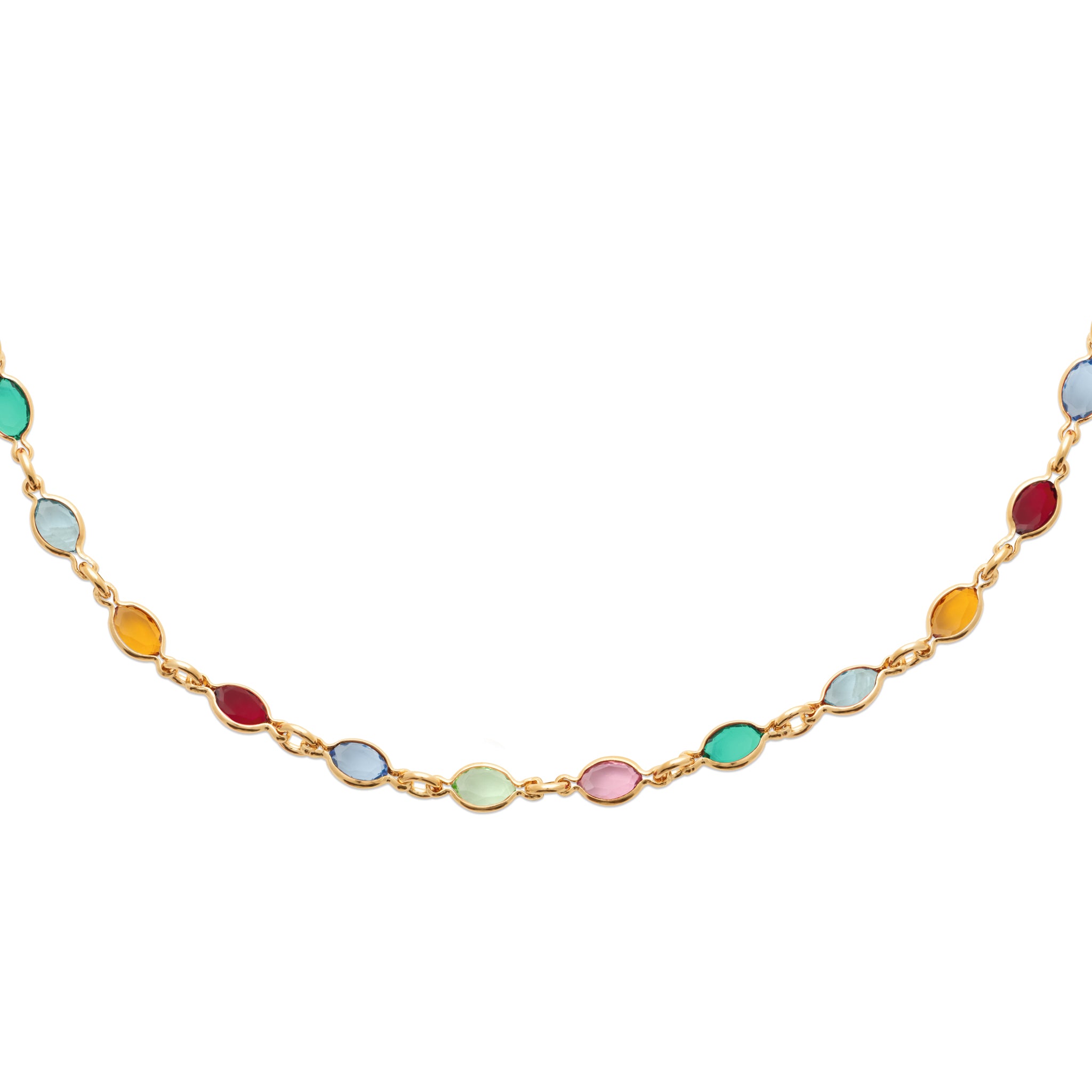 Collier en plaqué or jaune avec oxydes ovales facettés multicolores