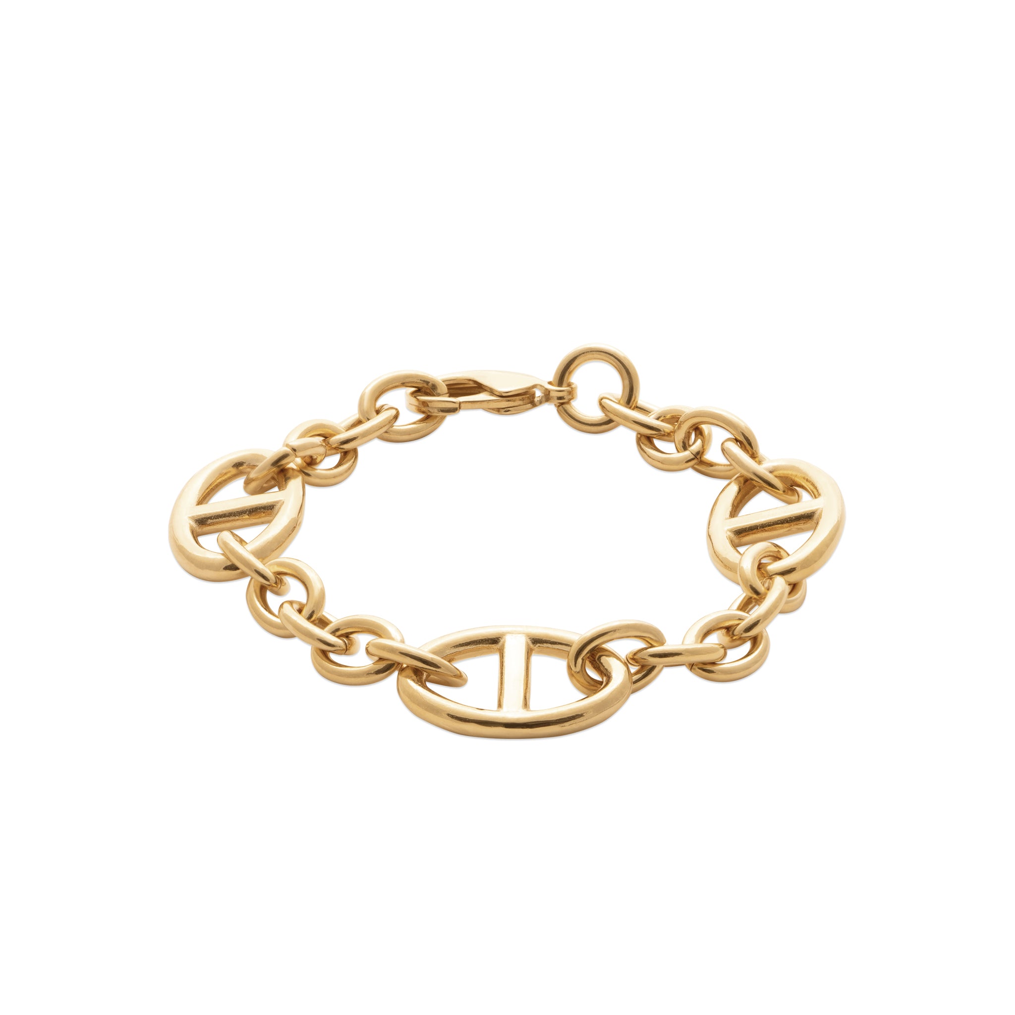 Bracelets en plaqué or jaune maillons alternés maille marine et ovales