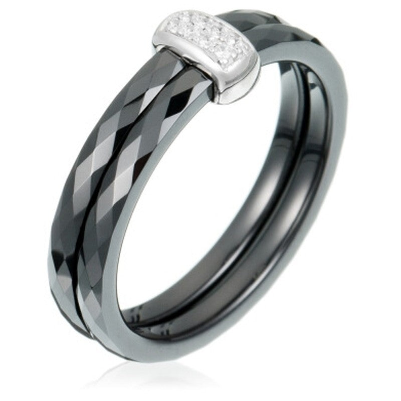 ANISSA Bague céramique noire, argent oxyde de zirconium