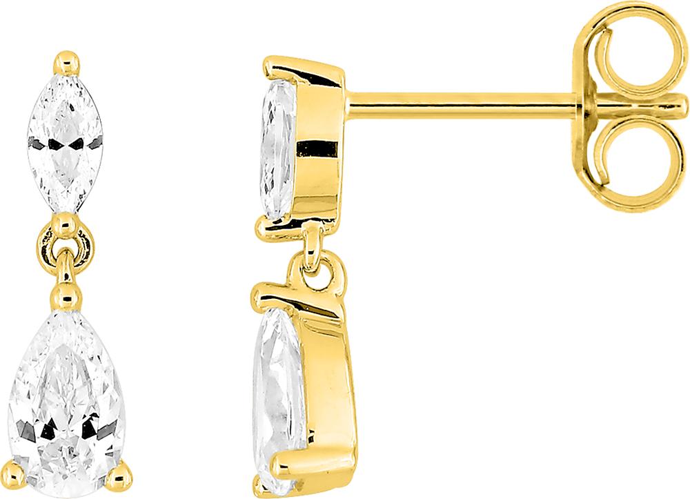 Boucles d'oreilles en or jaune 375 avec oxydes de zirconium forme navette et poire
