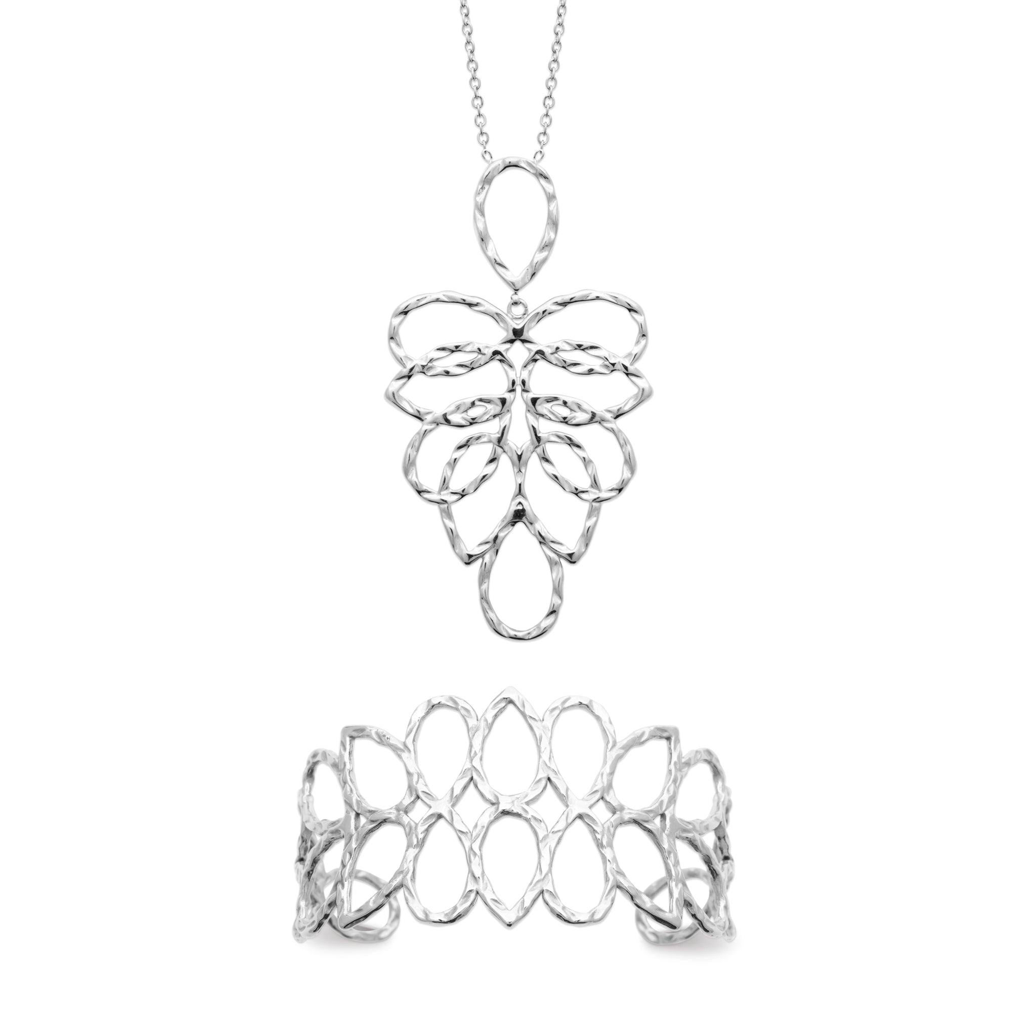 Collier en acier avec motifs ovales martelés