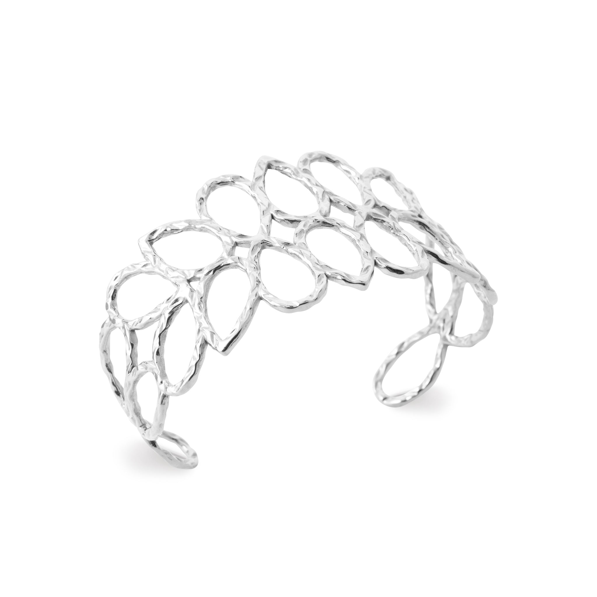 Bracelet jonc ouvert en acier avec motifs ovales martelés de diamètre 60 cm