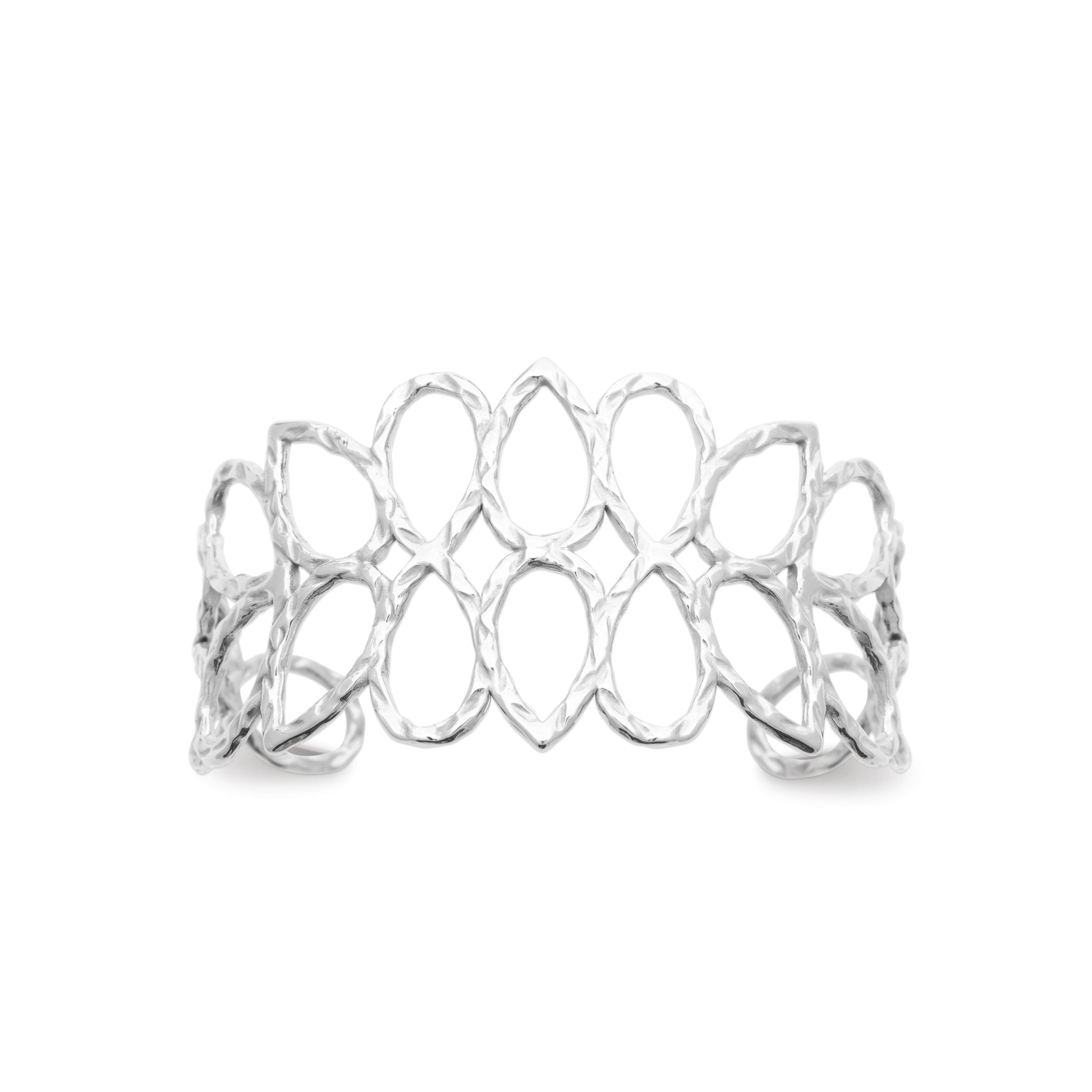Bracelet jonc ouvert en acier avec motifs ovales martelés de diamètre 60 cm