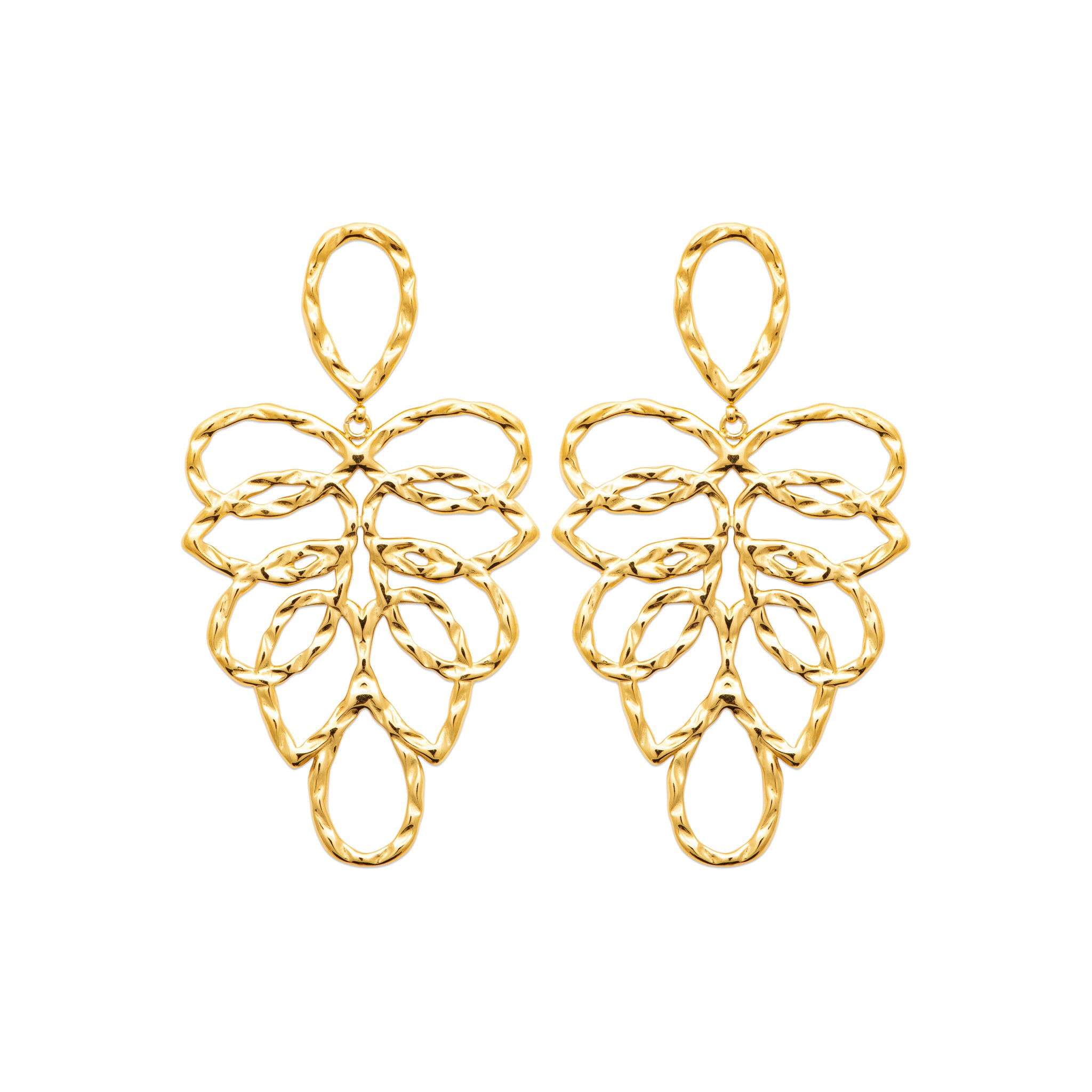 Bouces d'oreilles en acier doré avec motifs ovales martelés