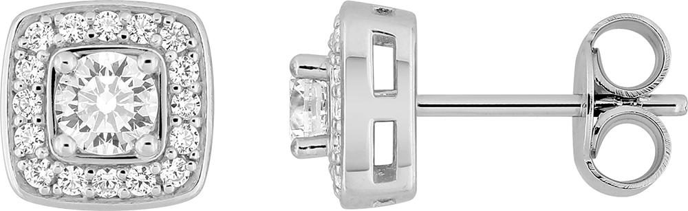 Bucles d'oreilles en argent 925/1000 de forme carrée avec OZ (centre + entourage)