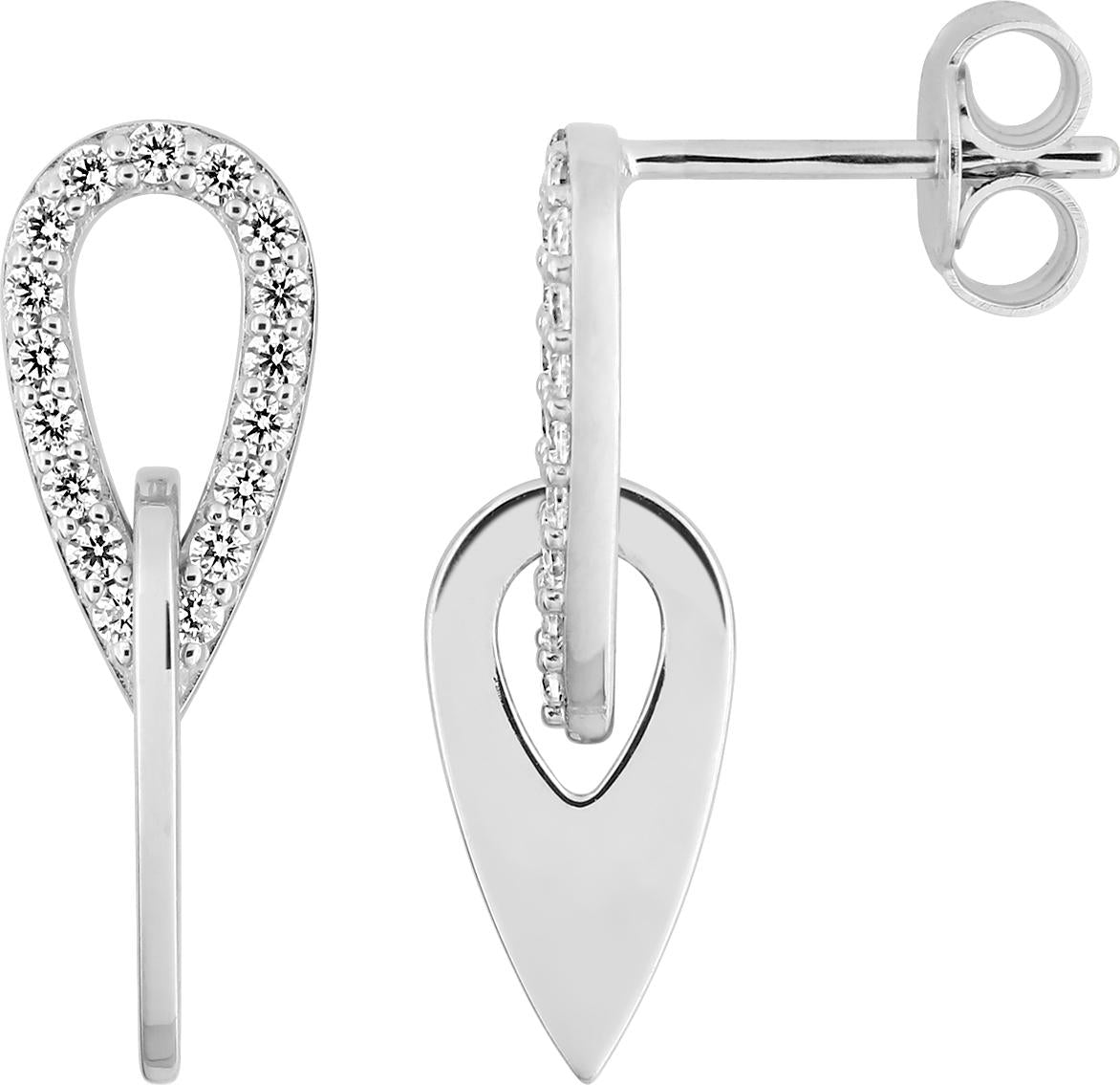 Boucles d'oreilles argent rhodié et oxydes de zirconium forme géométrique