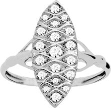 Bague en argent rhodié 925/1000 de forme navette sertie d'oxydes de zirconium