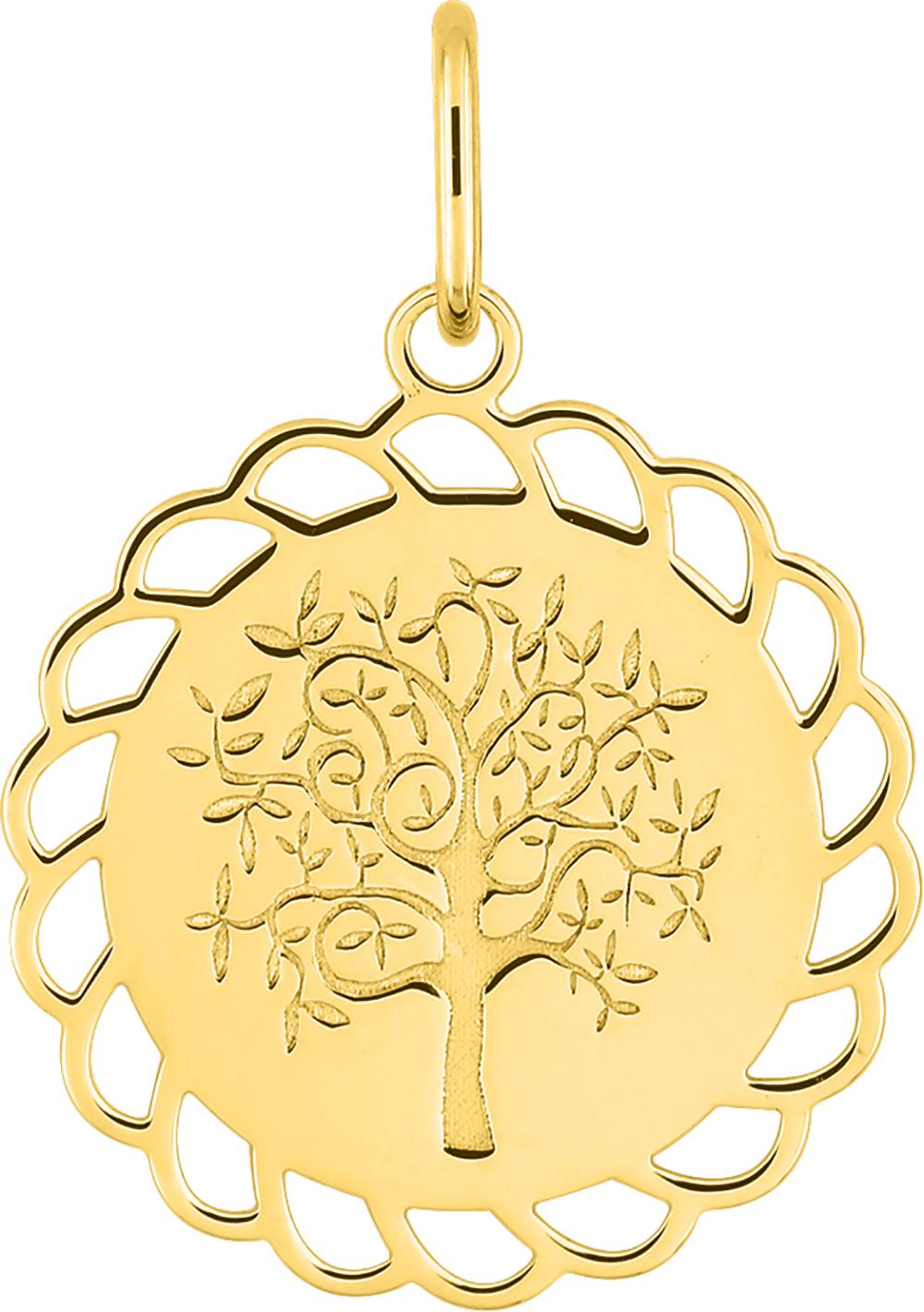 Médaille en or jaune 375 tour ajouré et arbre de vie gravé