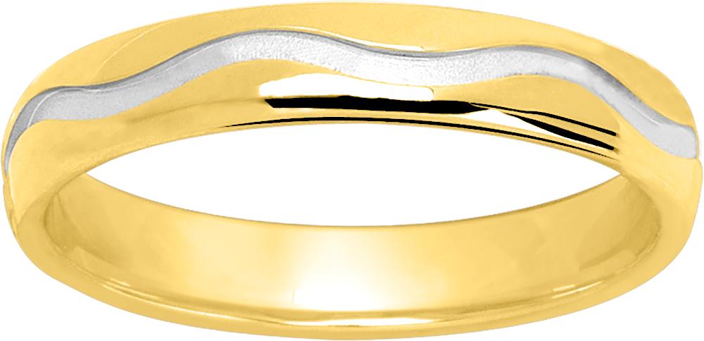 Alliance en or jaune 750/1000 avec vaue centrale en or blanc, intérieur confort et largeur 3.5 mm