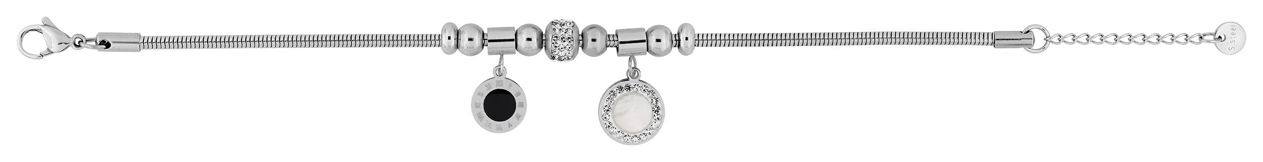 Bracelet en acier avec pampilles rondes et cristaux blancs