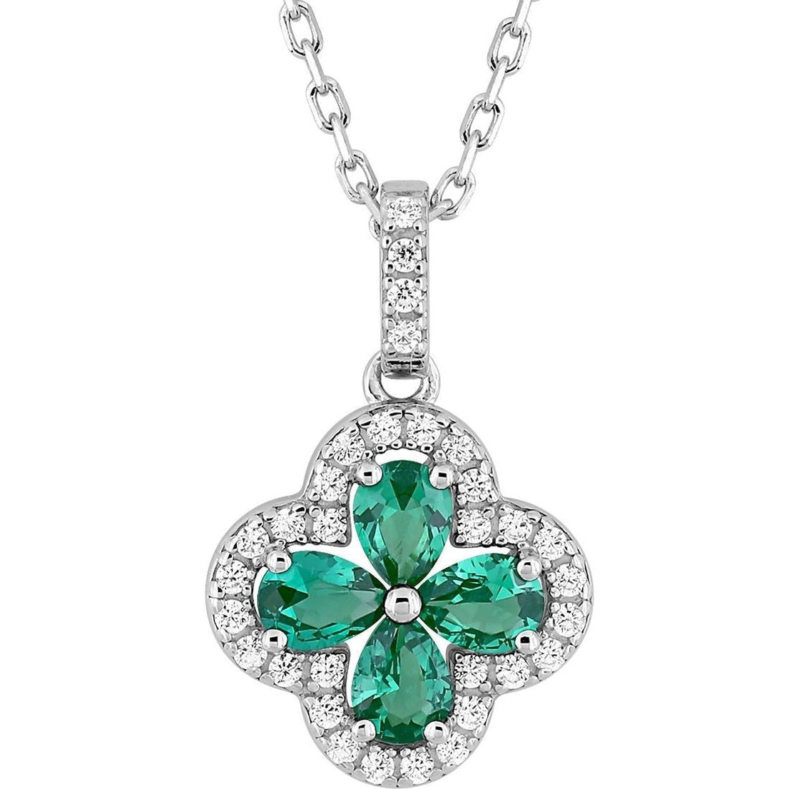 Collier DOLLY-BIJOUX - Trèfle émeraude Cz Micro-sertie - Argent 925 Rhodié - 40+2+2 Cm - Neuf