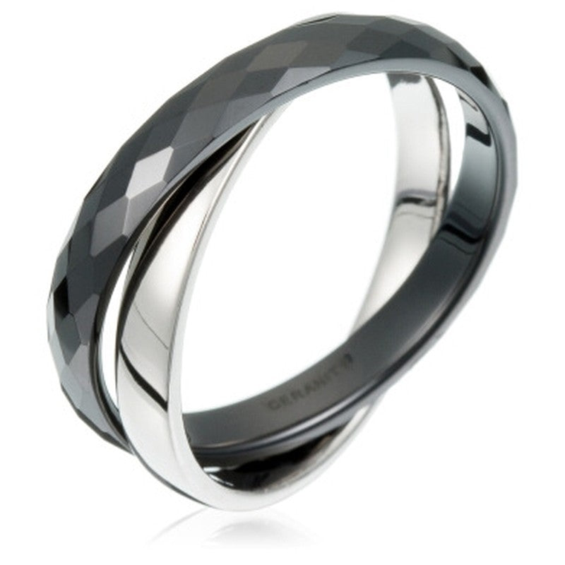 TIFANE Bague anneaux entrelacés en argent rhodié céramique