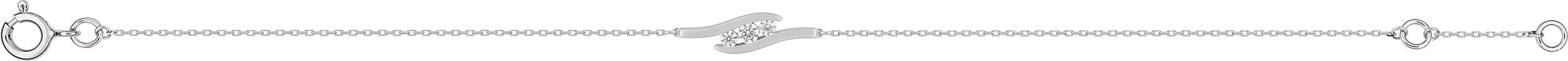 Bracelet or blanc 375/1000 et oxyde de zirconium, longueur 18 cm avec anneau à 16.5 cm
