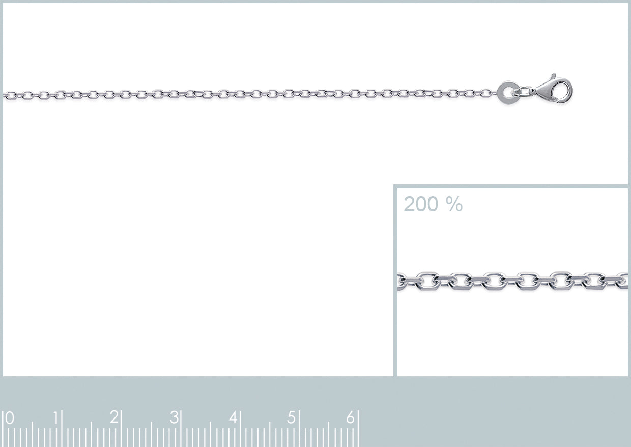Chaine en argent rhodié maille forçat de largeur 1.45 mm et de longueur 45 cm