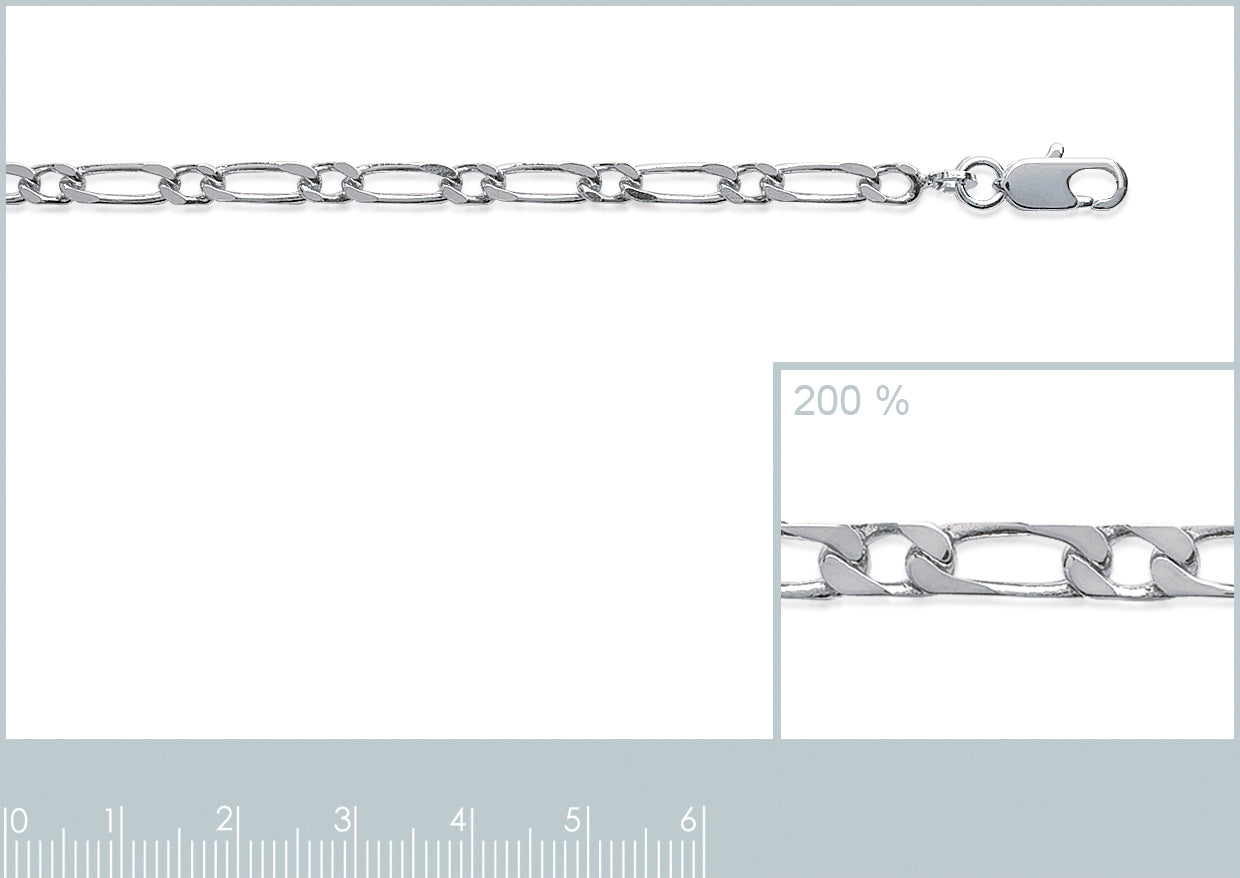 Bracelet en argent rhodié maille figaro 1+1 de largeur 3 mm et de longueur 21 cm