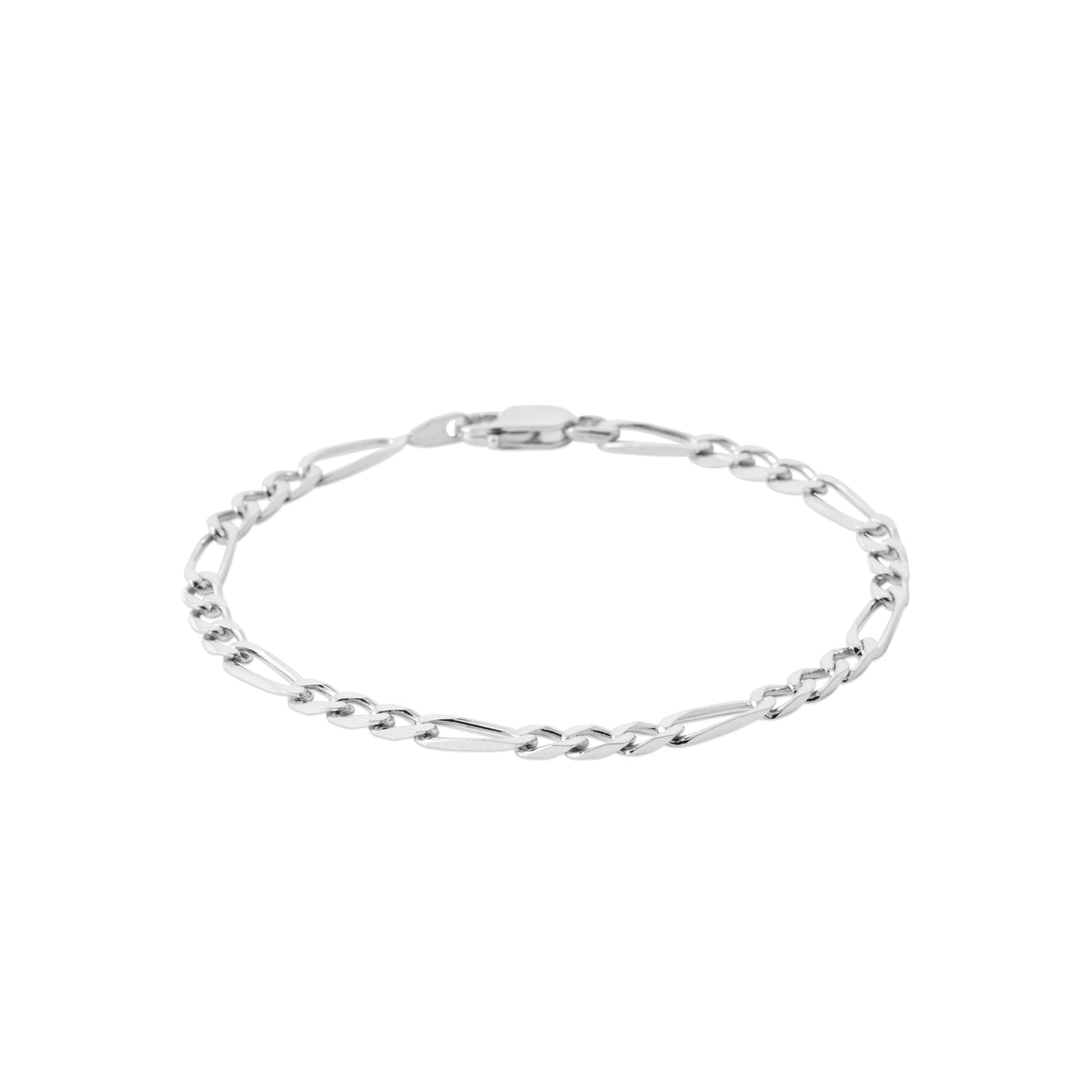 Bracelet en argent rhodié maille figaro 1+3 de largeur 4 mm et de longueur 21 cm