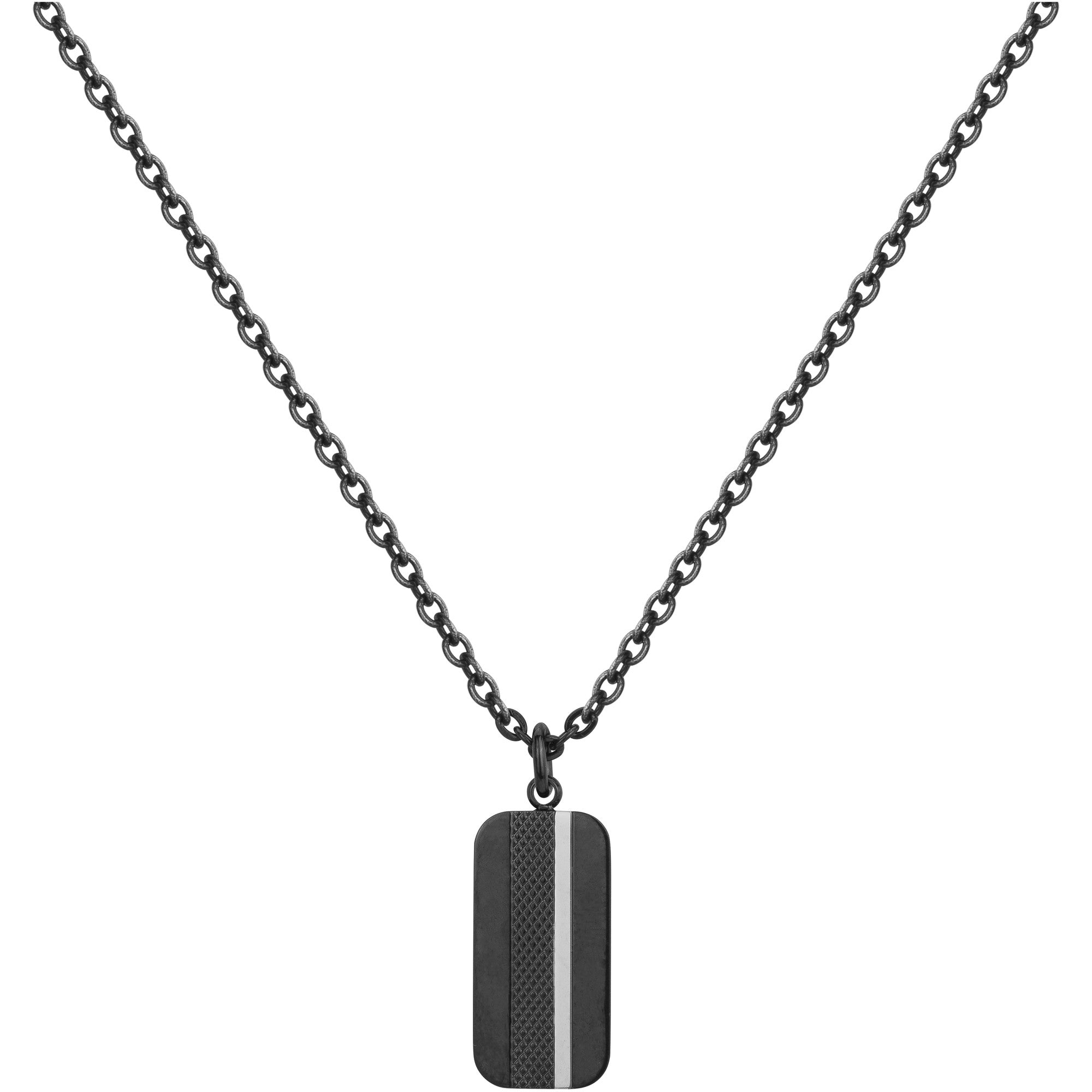 Collier en acier noir avec plaque arrondie à motif