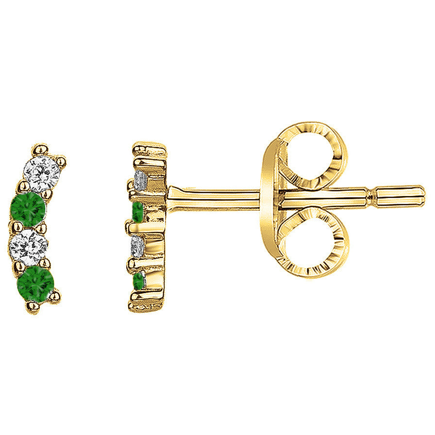 Boucles d'oreilles en plaqué or de forme courbé avec alternance d'oxydes blancs et verts